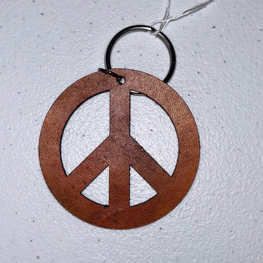 Leather peace sign keychain